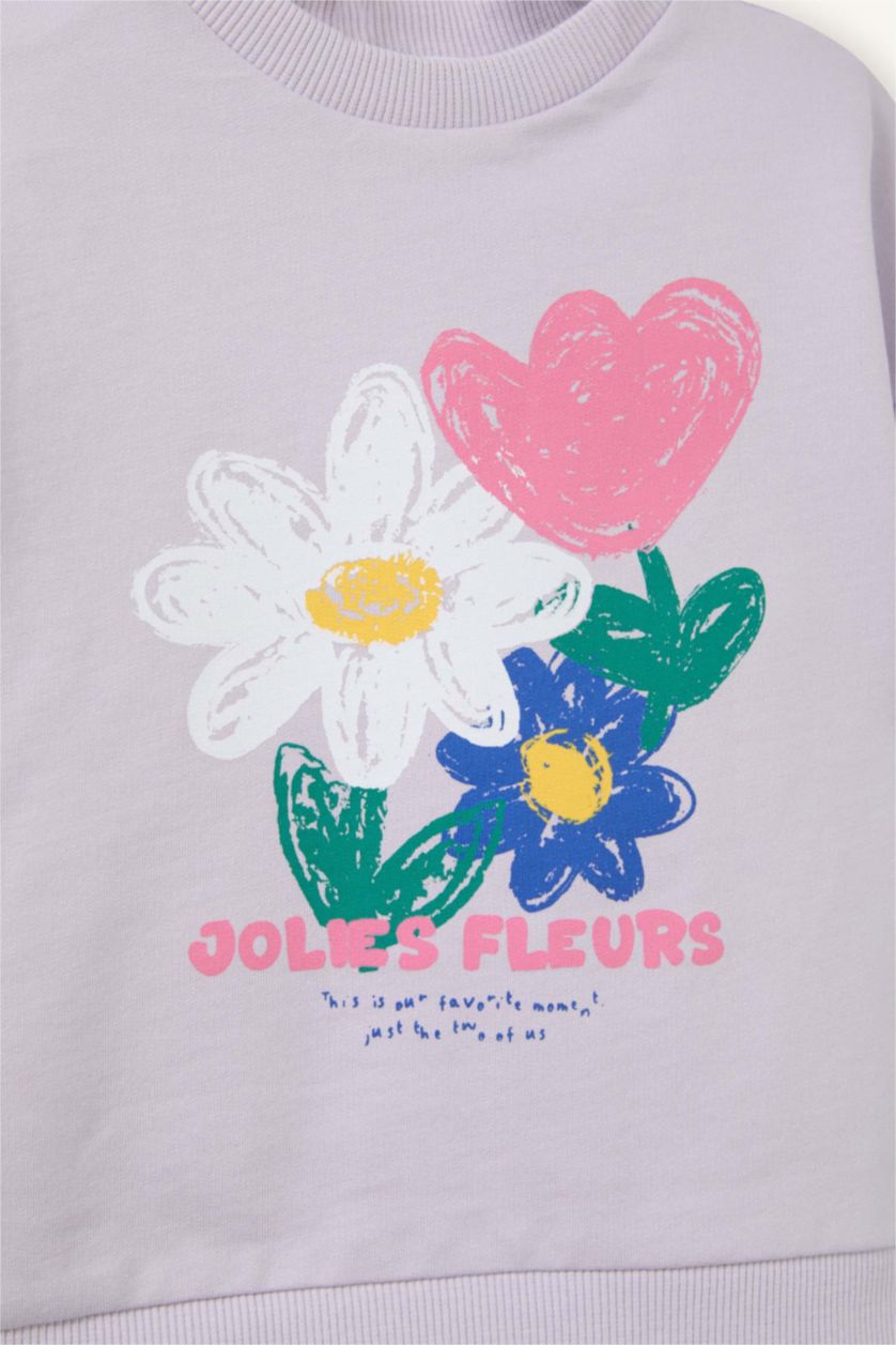 Baby Girl Light Lilac 2 piece Regular Fit Crew Neck Flower Set