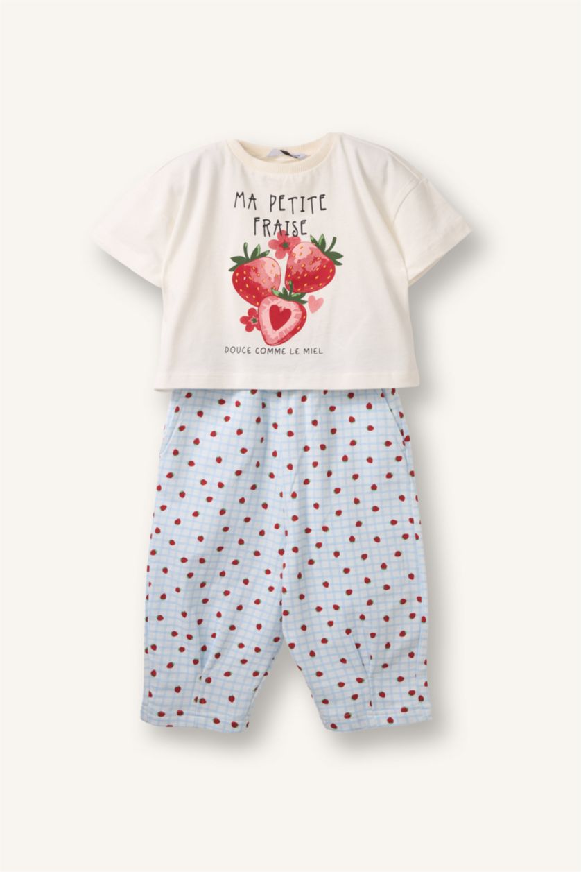 Baby Girl Ecru 2 piece Regular Fit Crew Neck Set