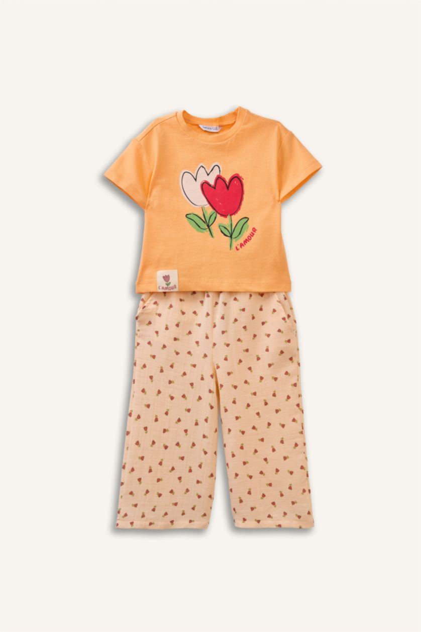 Kız Bebek Somon Çiçekli 2'li Takım Kız Bebek