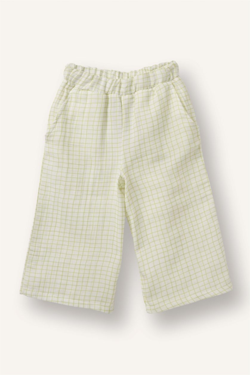 Kız Bebek Açık Yeşil Çiçekli Tişört Kareli Pantolon 2'li Takım Kız Bebek