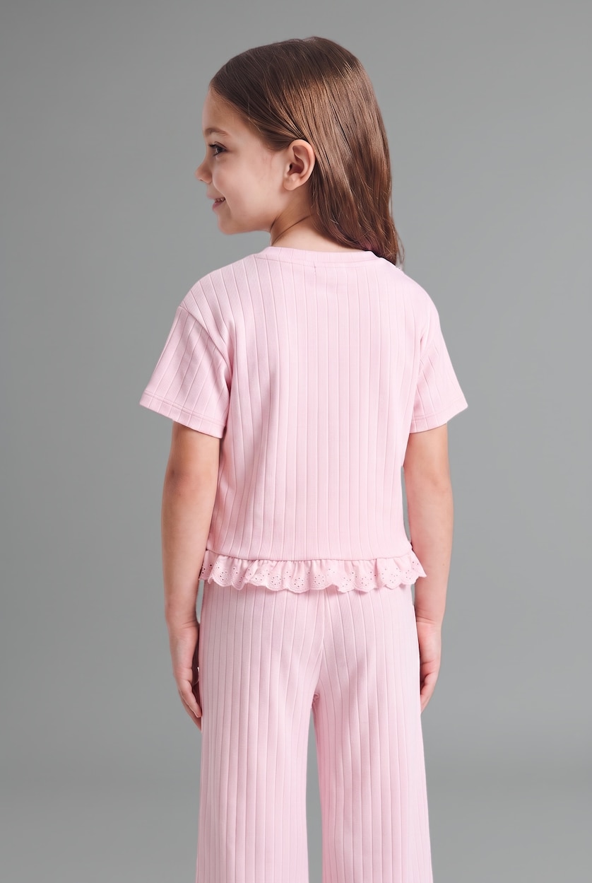Kız Bebek Açık Pembe Fırfır Detaylı 2'li Takım Kız Bebek