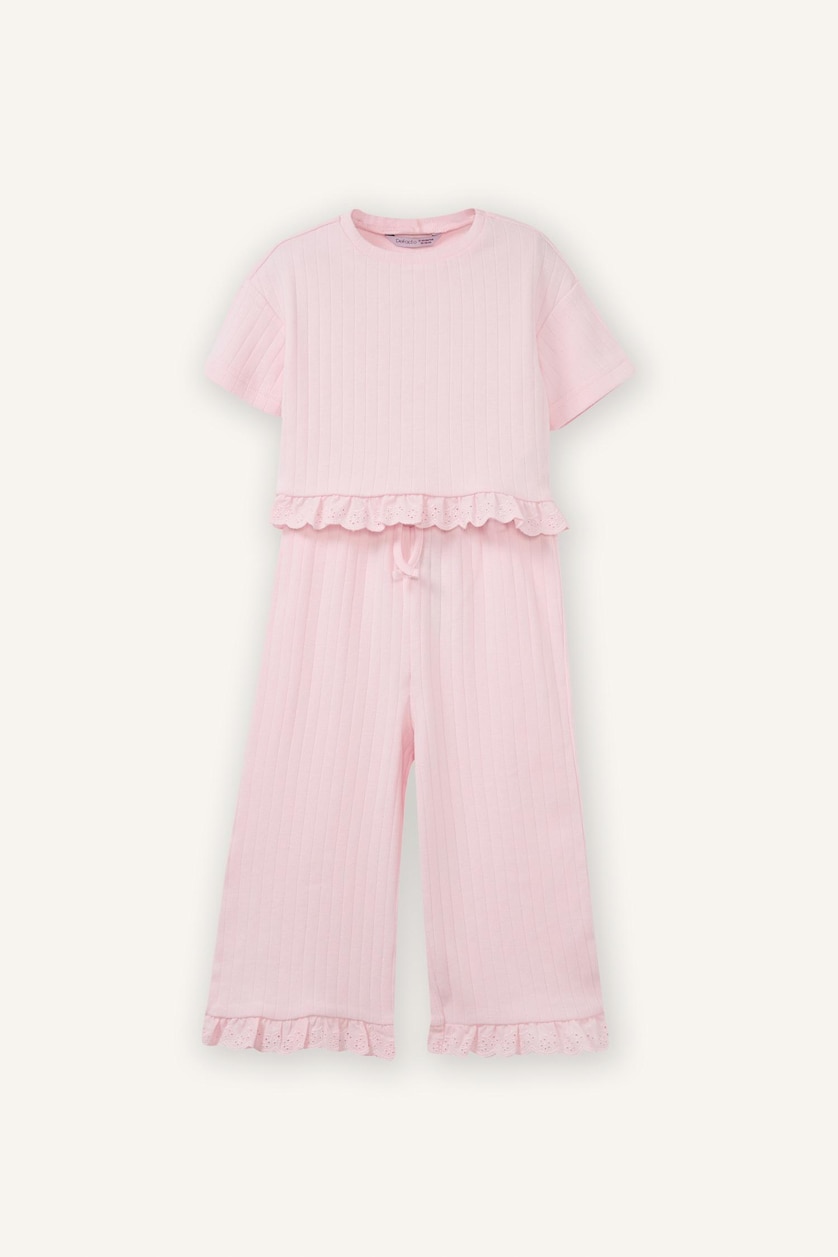 Kız Bebek Açık Pembe Fırfır Detaylı 2'li Takım Kız Bebek