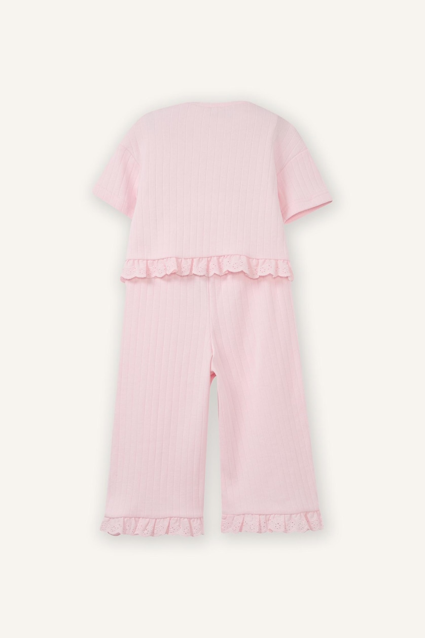 Kız Bebek Açık Pembe Fırfır Detaylı 2'li Takım Kız Bebek
