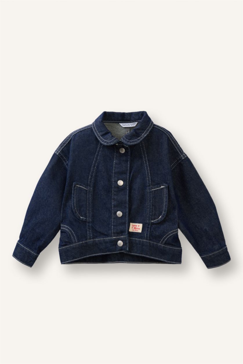 Baby Girl Dark Blue Baby Girl Polo Collar Jacket