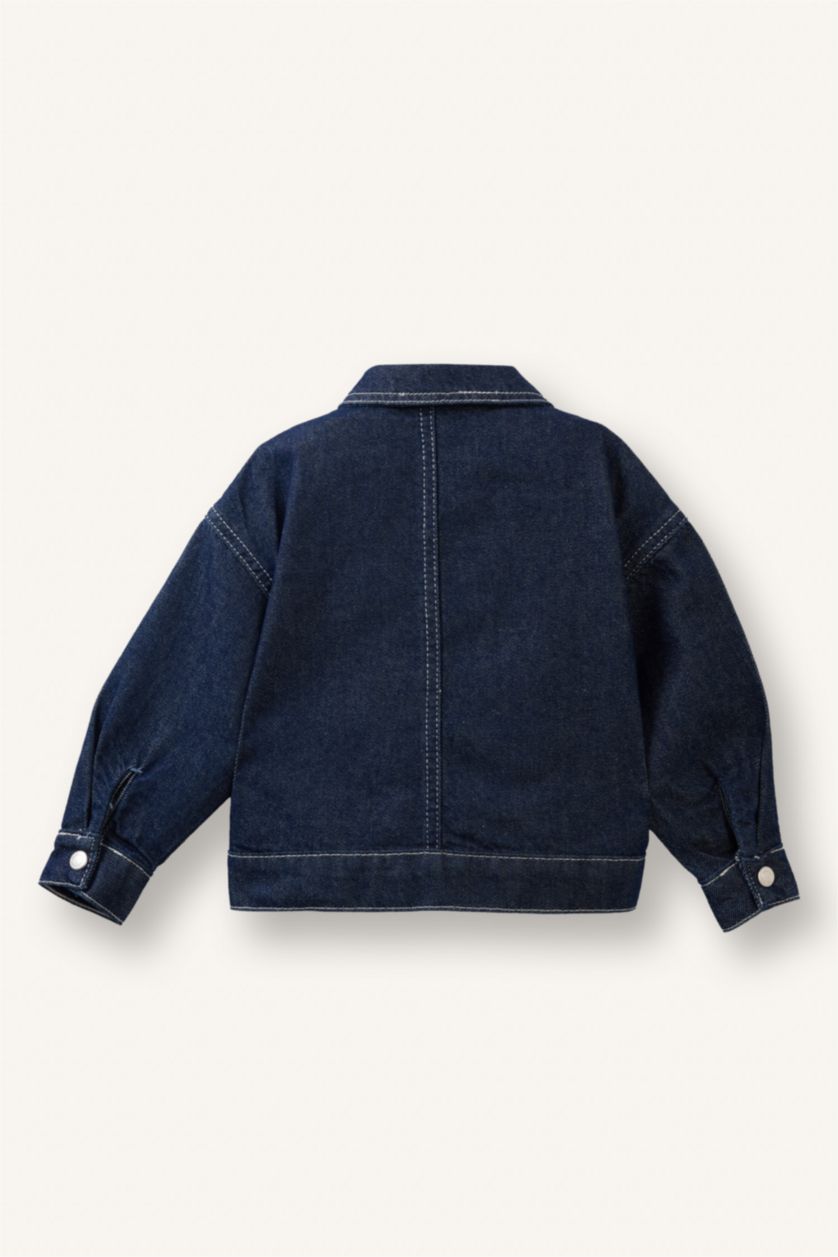 Baby Girl Dark Blue Baby Girl Polo Collar Jacket