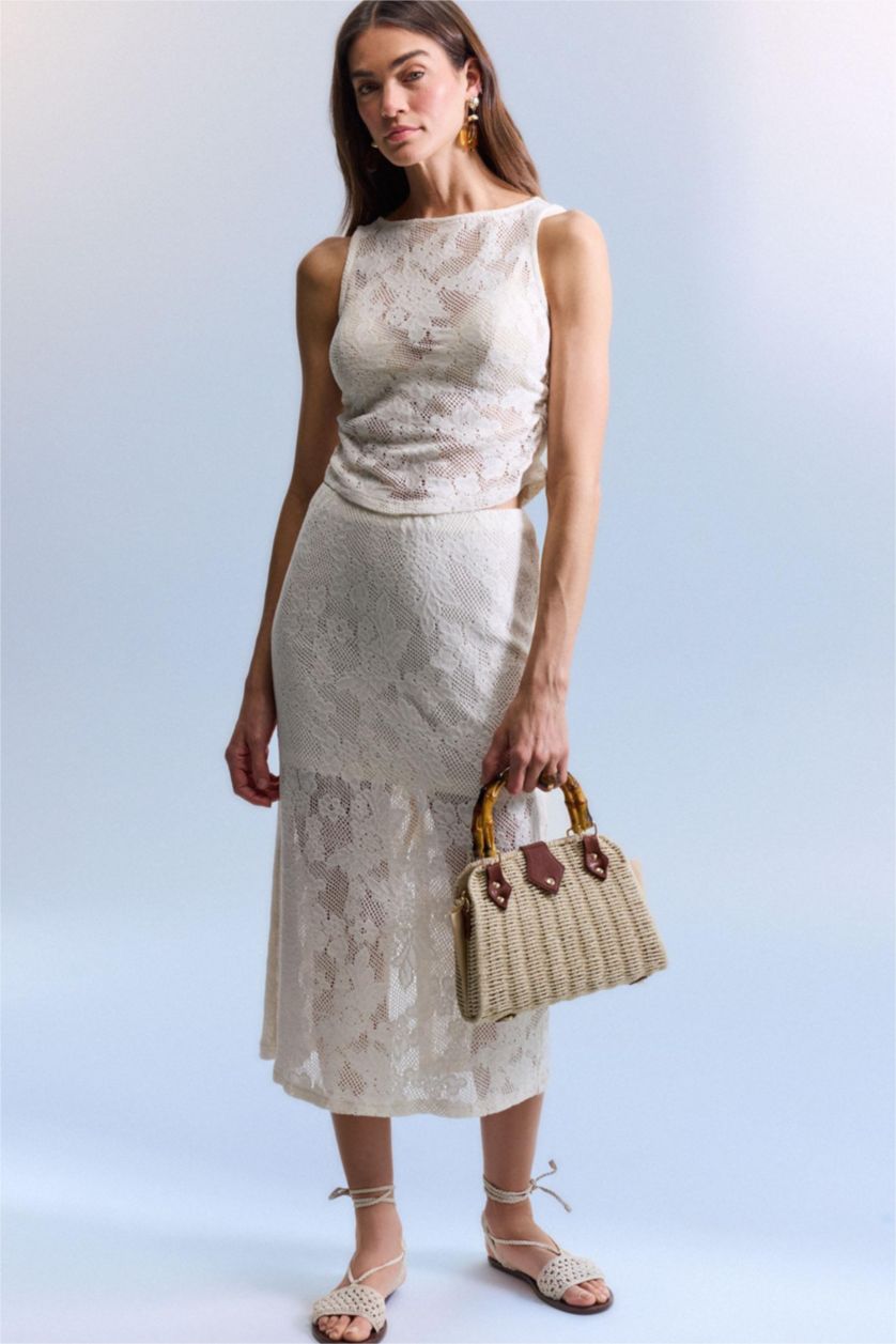 FEMME Blanc Débardeur en dentelle à col bateau Coupe slim