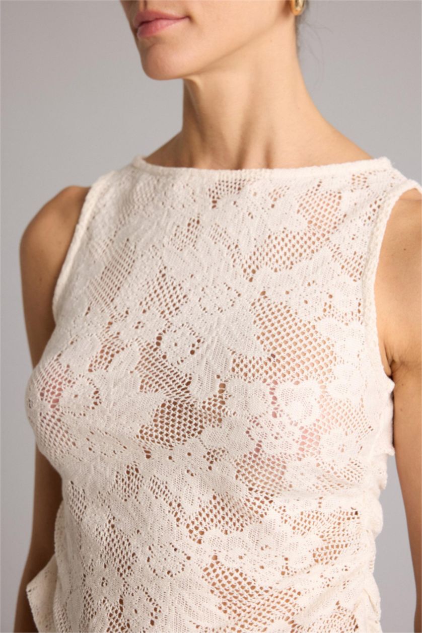 FEMME Blanc Débardeur en dentelle à col bateau Coupe slim