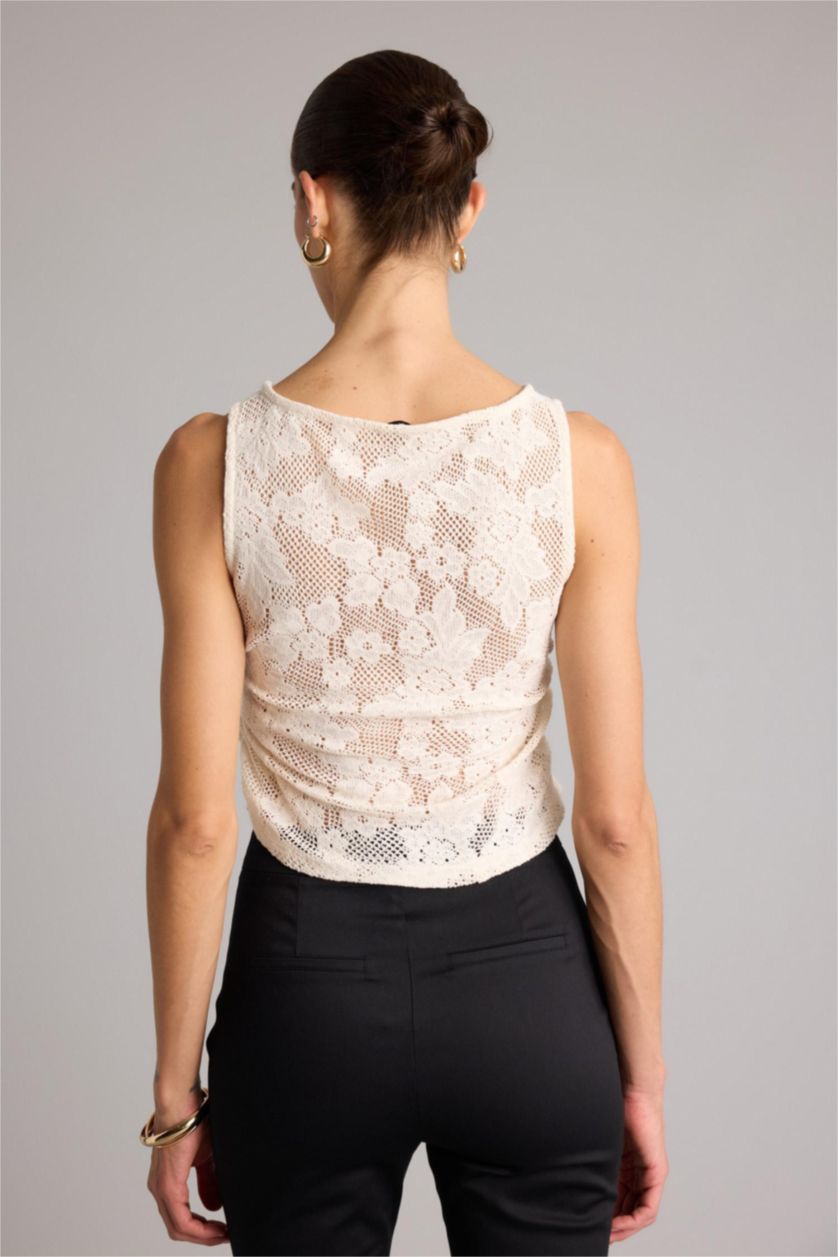 FEMME Blanc Débardeur en dentelle à col bateau Coupe slim