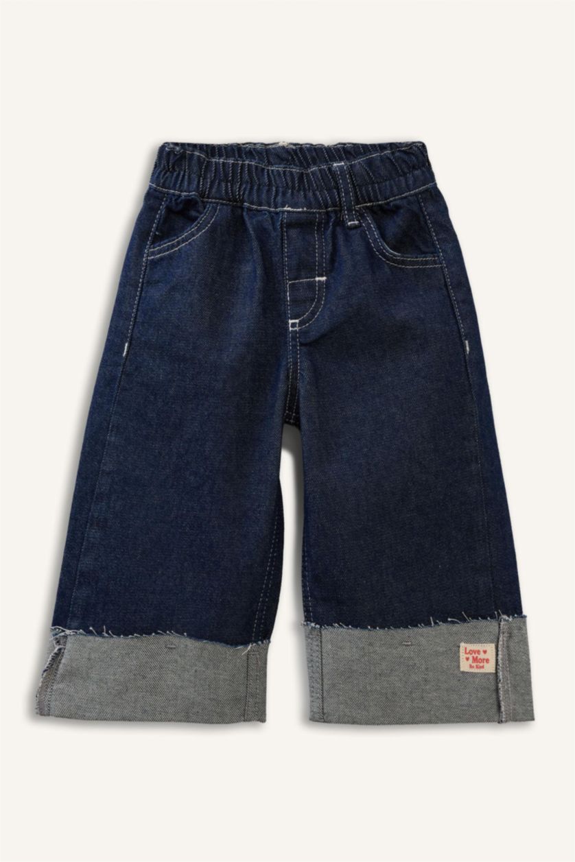 Baby Girl Dark Blue بنطرون جينز بيبي بناتي وايد ليج برجل واسع