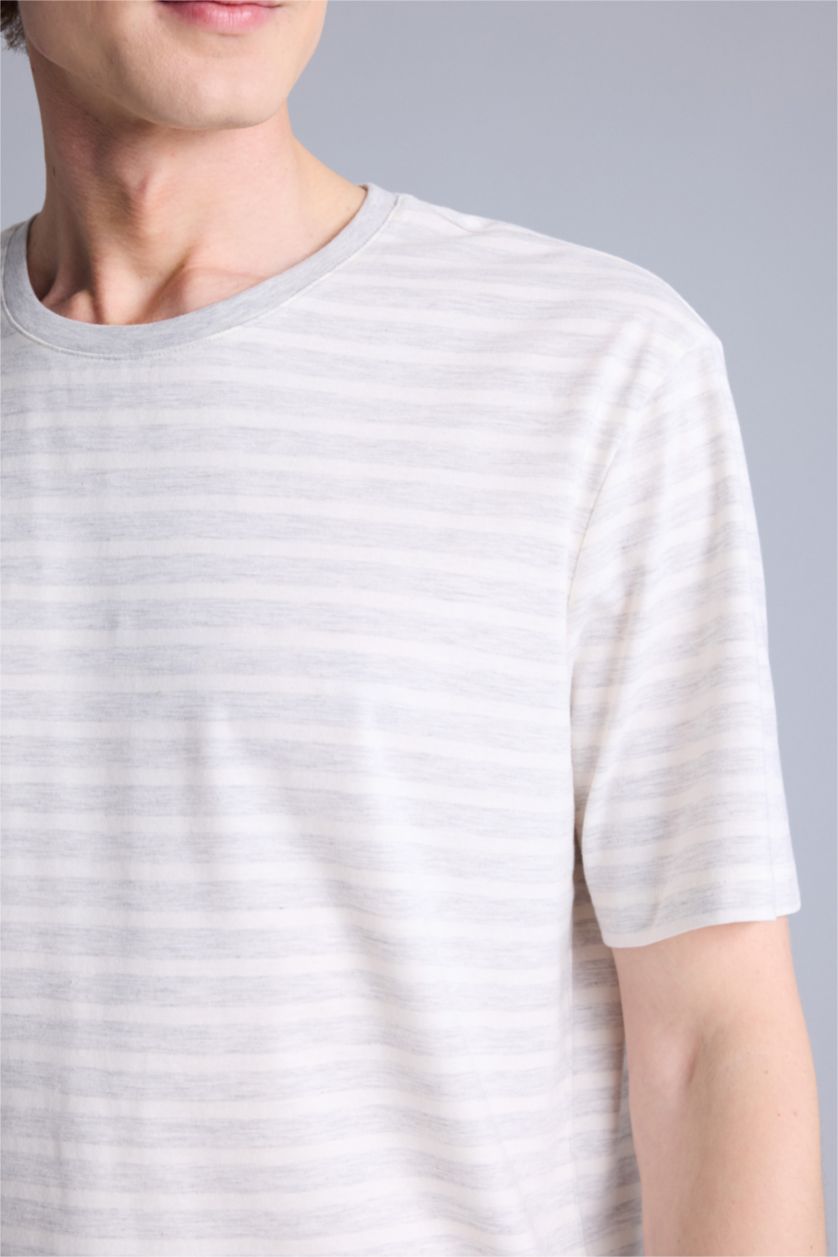 Erkek Optik Gri Melanj Regular Fıt Çizgili Kısa Kollu 2'li Takım