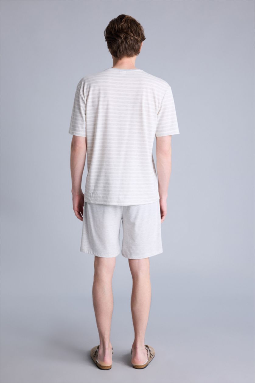 Erkek Optik Gri Melanj Regular Fıt Çizgili Kısa Kollu 2'li Takım