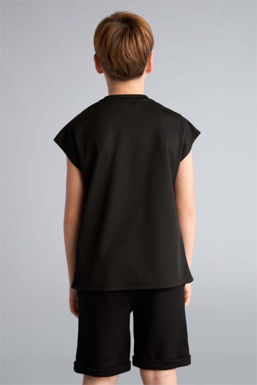 Мальчики и подростки Черный Майка со спортивным принтом для мальчиков