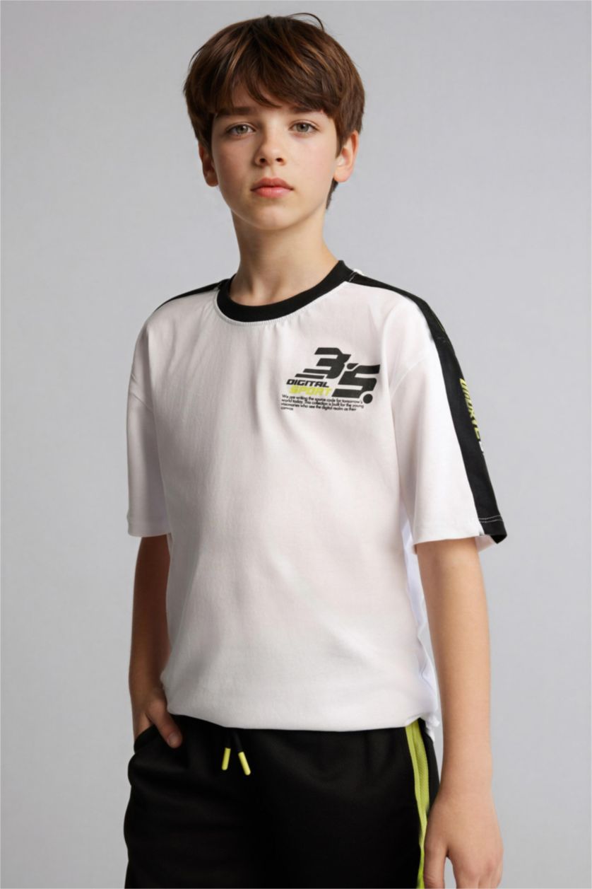 Erkek Çocuk - Genç Erkek Beyaz Oversıze Baskılı Tişört 