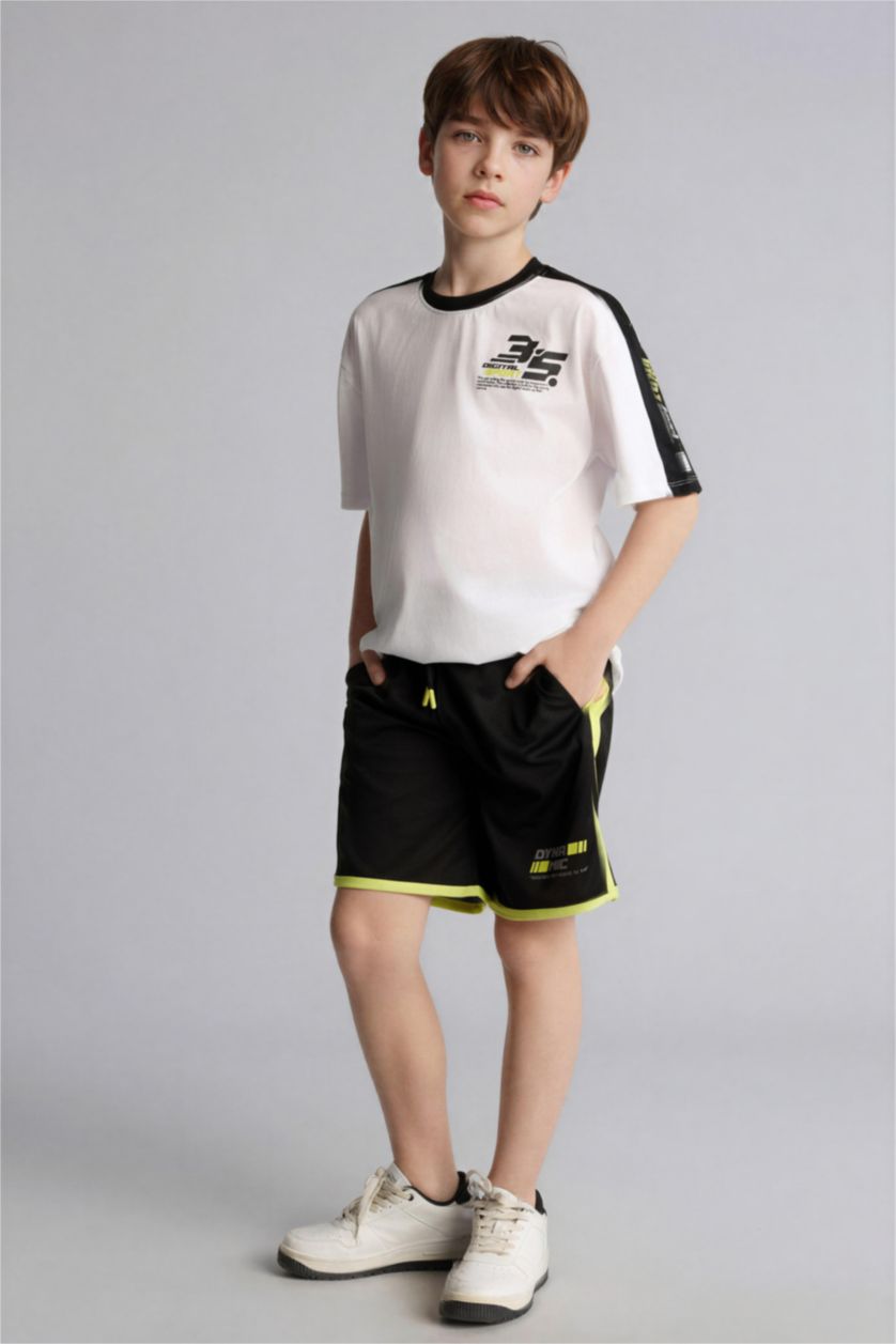 Erkek Çocuk - Genç Erkek Siyah Baskılı Şort Erkek Çocuk