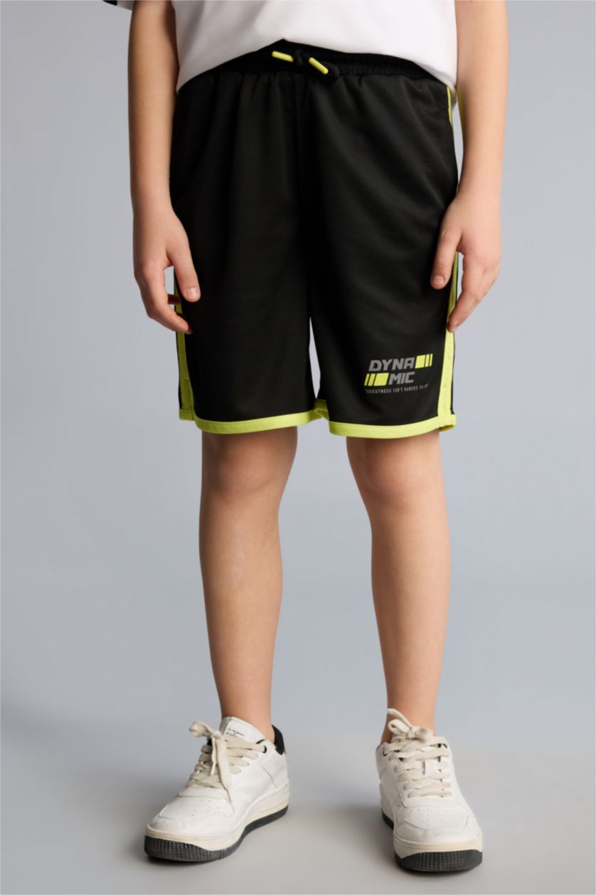 Erkek Çocuk - Genç Erkek Siyah Baskılı Şort Erkek Çocuk