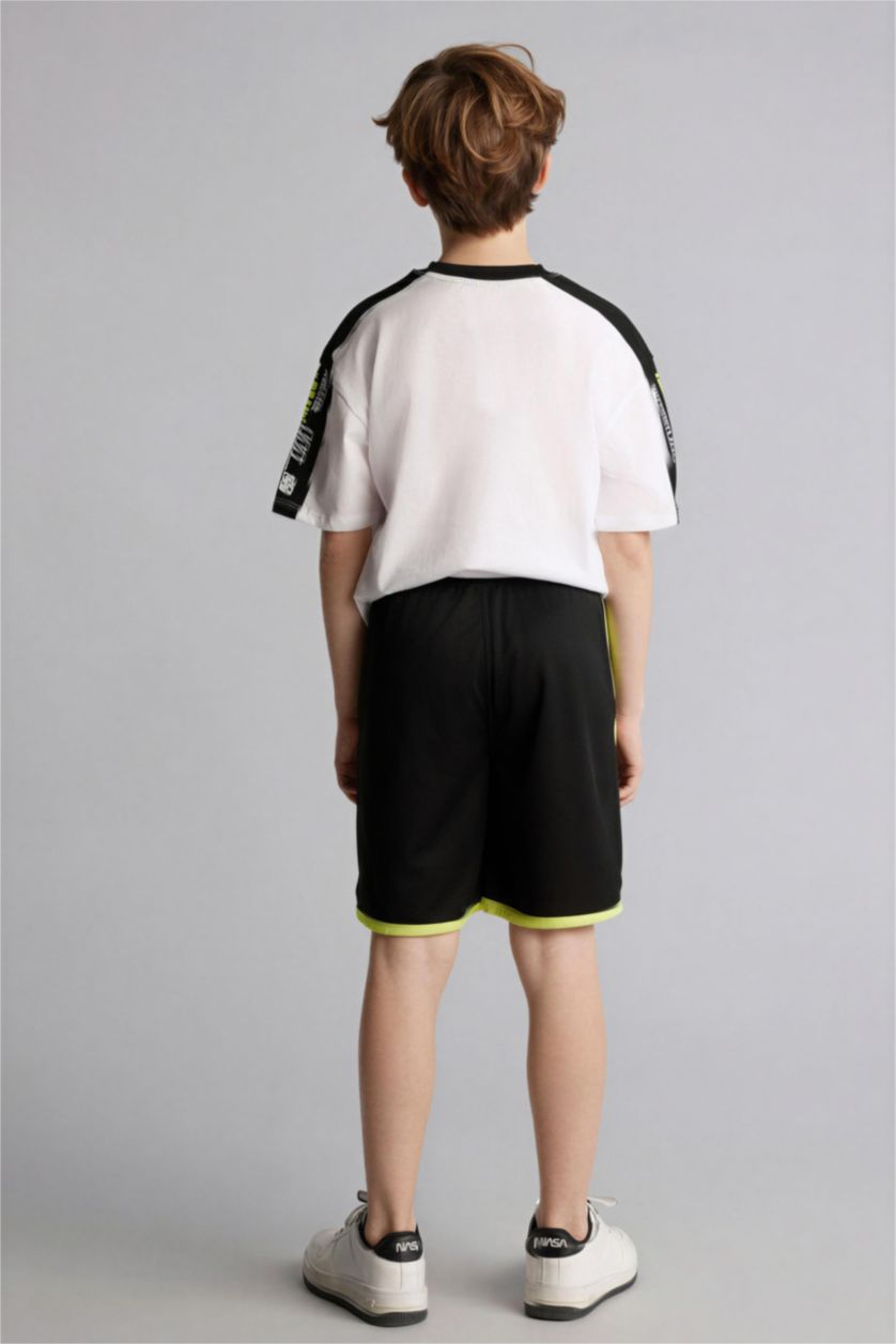 Erkek Çocuk - Genç Erkek Siyah Baskılı Şort Erkek Çocuk