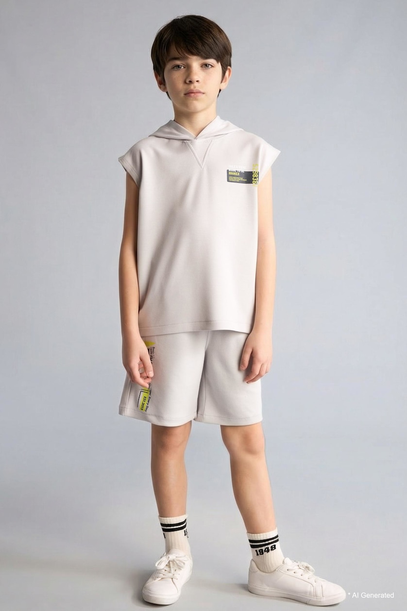 Young Boys - Teen Boys Light Grey Boy Regular Fit modal Sleeveless Hoodie