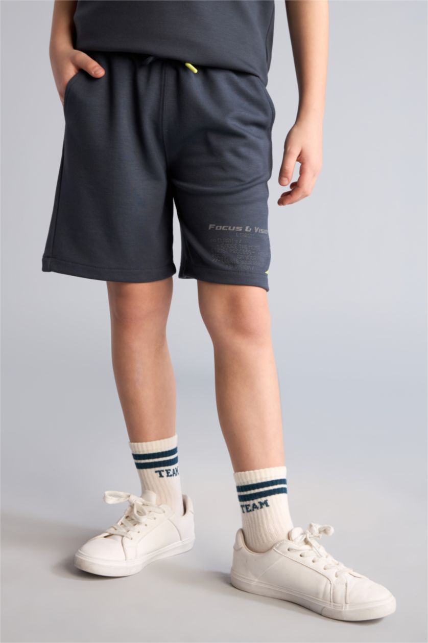 Erkek Çocuk - Genç Erkek Antrasit Oversize Slogan baskılı Şort Erkek Çocuk