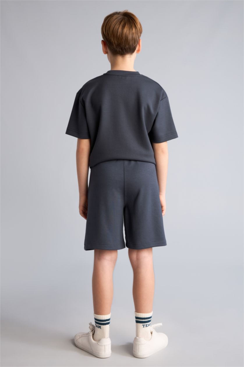 Erkek Çocuk - Genç Erkek Antrasit Oversize Slogan baskılı Şort Erkek Çocuk