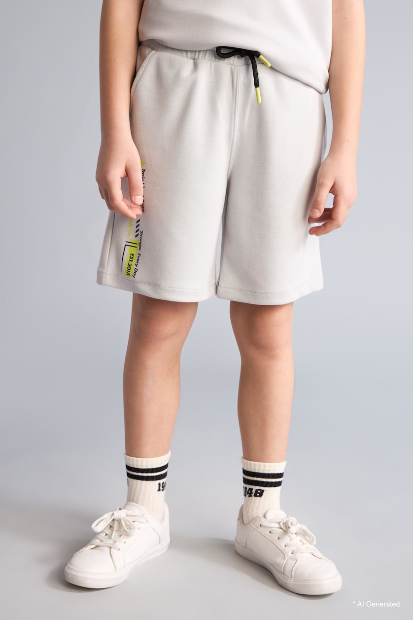 Young Boys - Teen Boys Light Grey Boy Oversize Fit Slogan Shorts