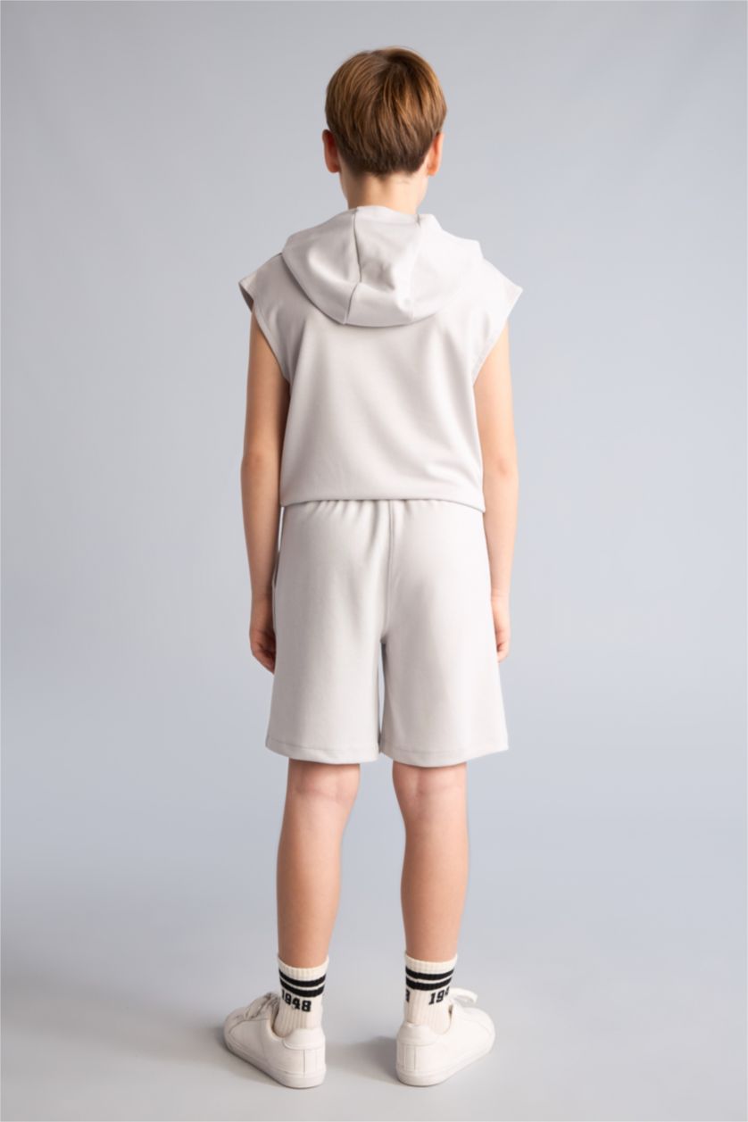 Erkek Çocuk - Genç Erkek Açık Gri Oversize Slogan baskılı Şort Erkek Çocuk