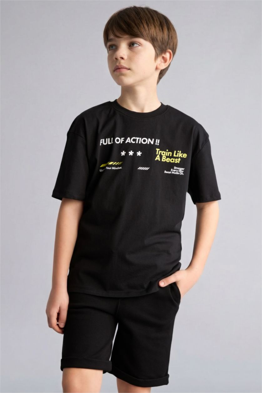 Мальчики и подростки Черный Футболка оверсайз с коротким рукавом для мальчиков