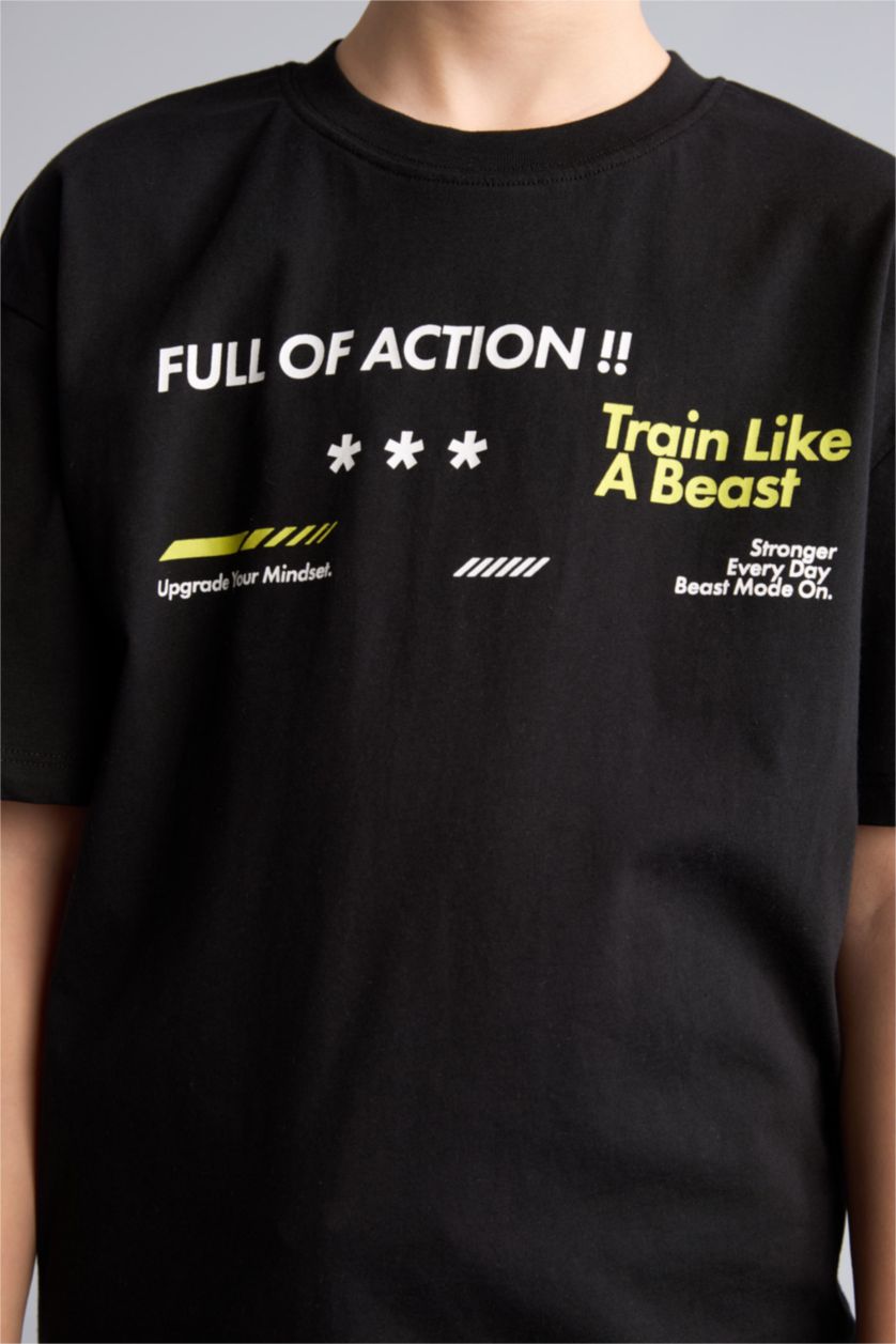 Мальчики и подростки Черный Футболка оверсайз с коротким рукавом для мальчиков