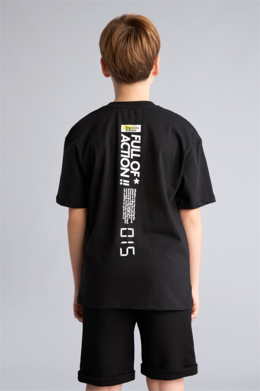 Мальчики и подростки Черный Футболка оверсайз с коротким рукавом для мальчиков