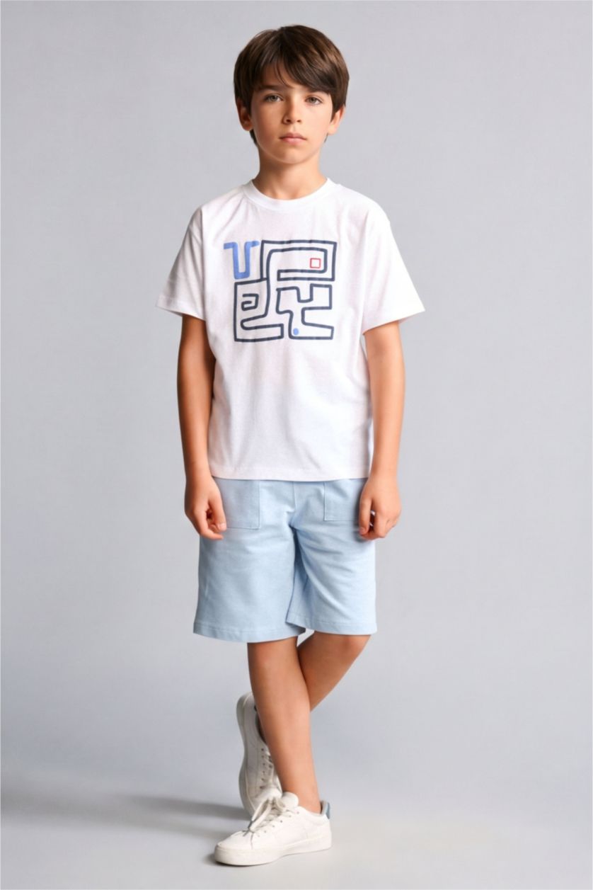 Boys & Teens Light Blue شورت ولادي قماش خفيف قصة عادية