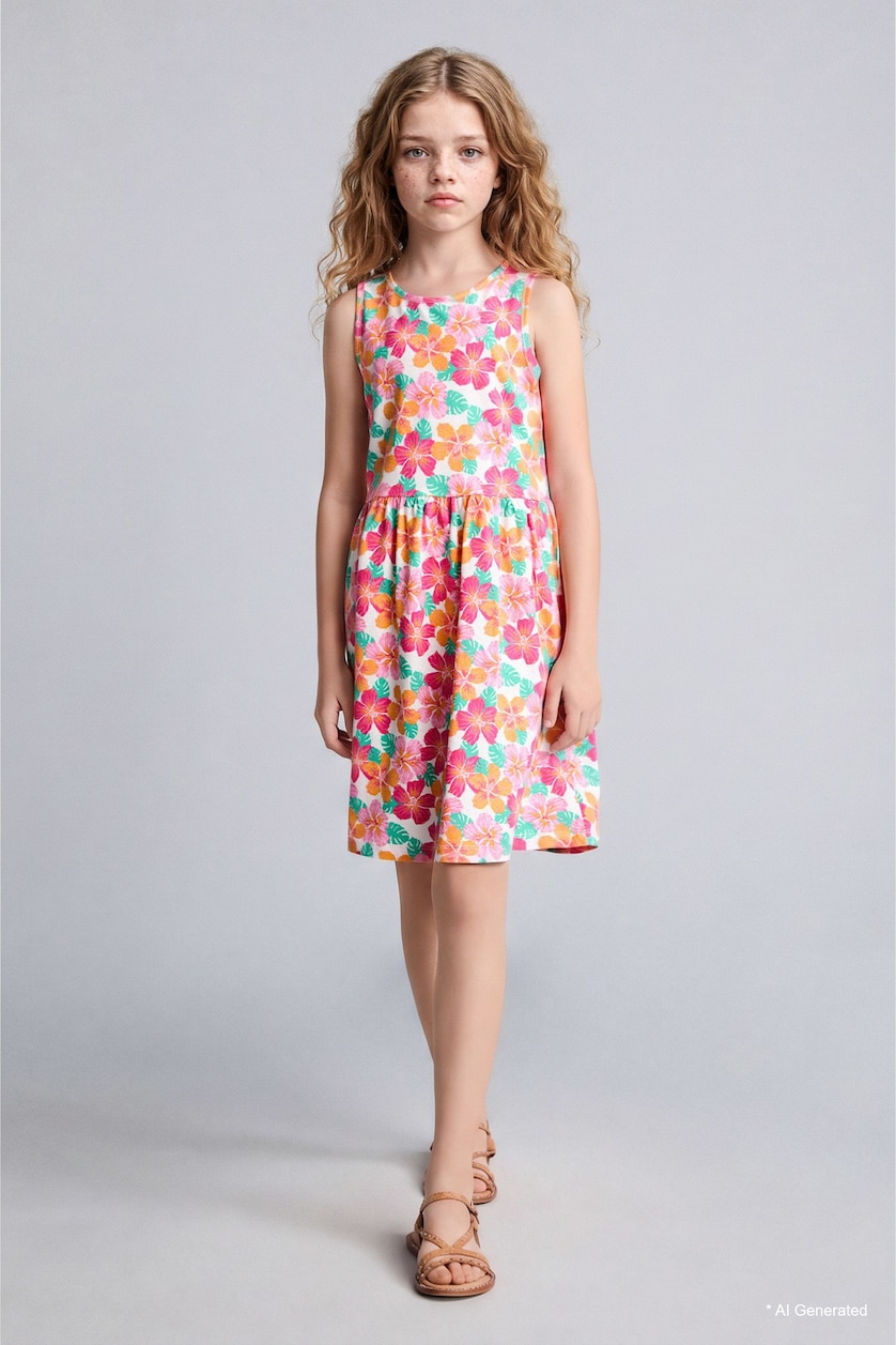 Young Girls - Teen Girls White Regular Fit Sleeveless Knitted Dress