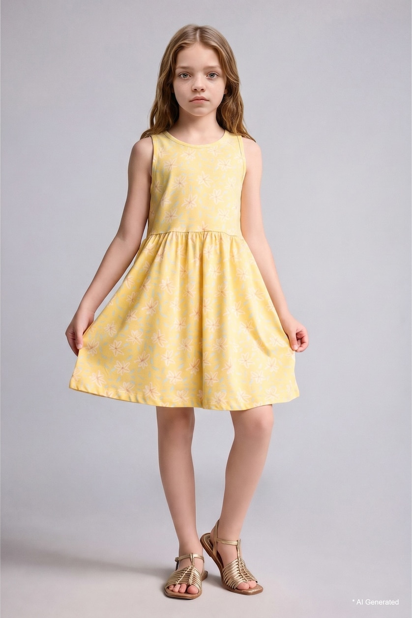 Girls & Teens Light Yellow Regular Fit Sleeveless Knitted Dress