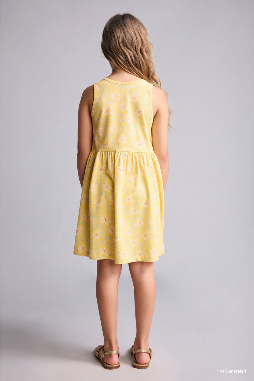 Girls & Teens Light Yellow Regular Fit Sleeveless Knitted Dress