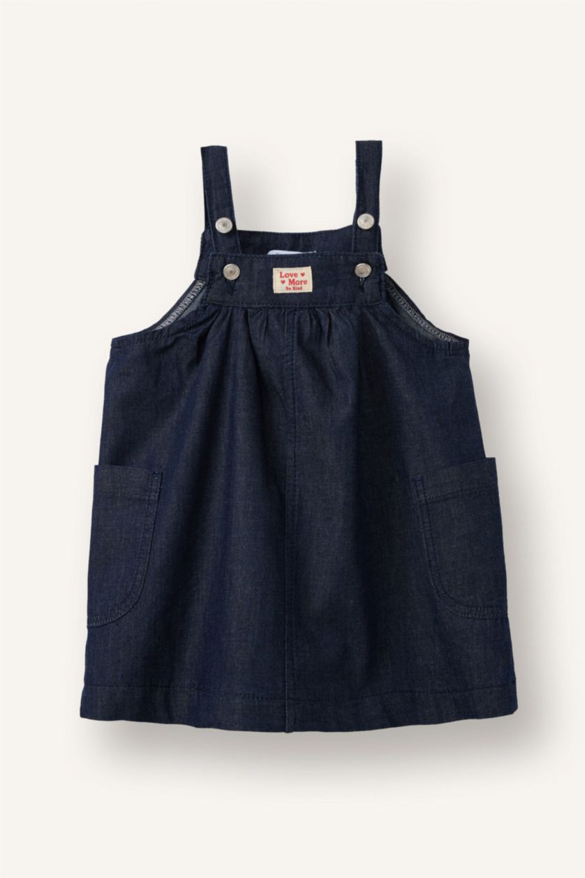 Kız Bebek Koyu Mavi Pamuklu Denim Elbise Kız Bebek