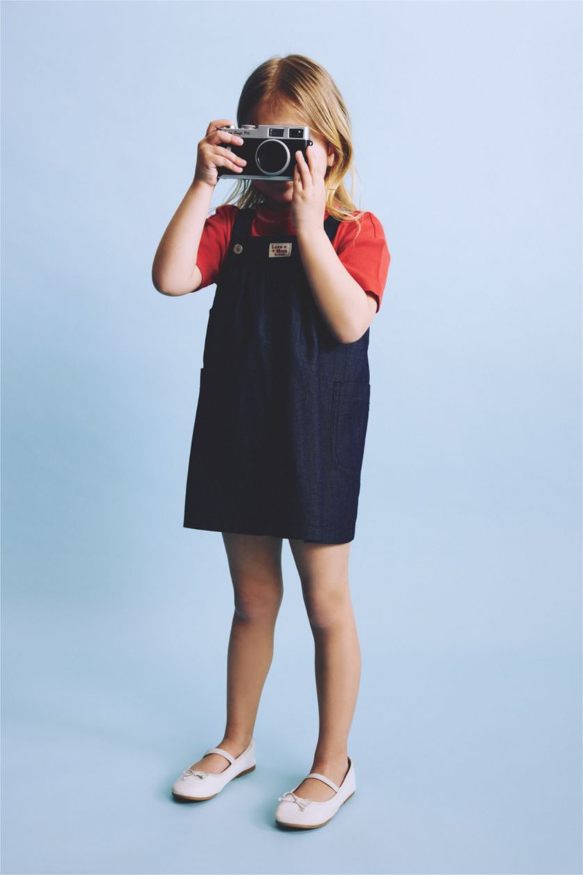 Сәби Қыз қою көк Қыз бала сәбилерге арналған мақта джинс көйлек