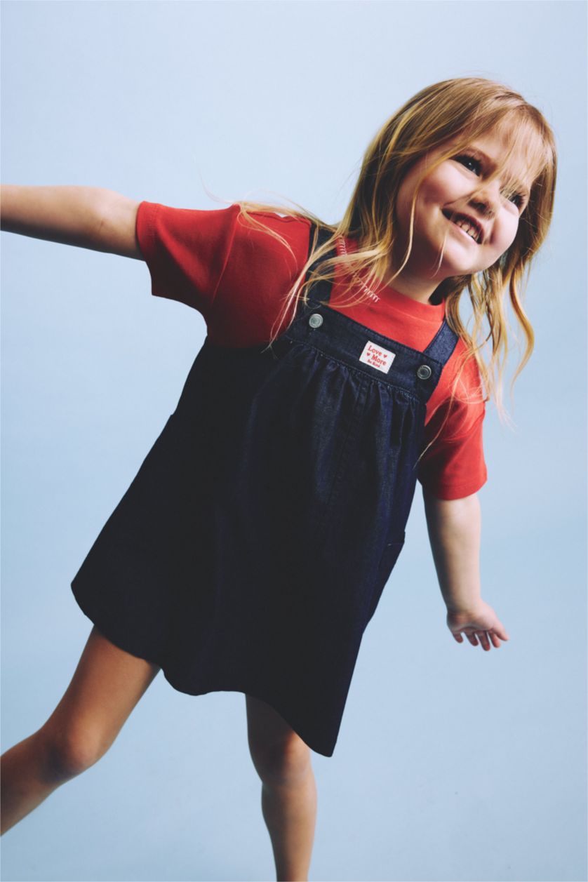 Сәби Қыз қою көк Қыз бала сәбилерге арналған мақта джинс көйлек