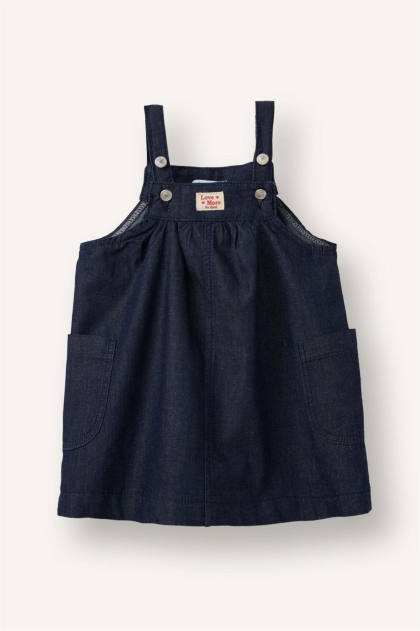 Сәби Қыз қою көк Қыз бала сәбилерге арналған мақта джинс көйлек