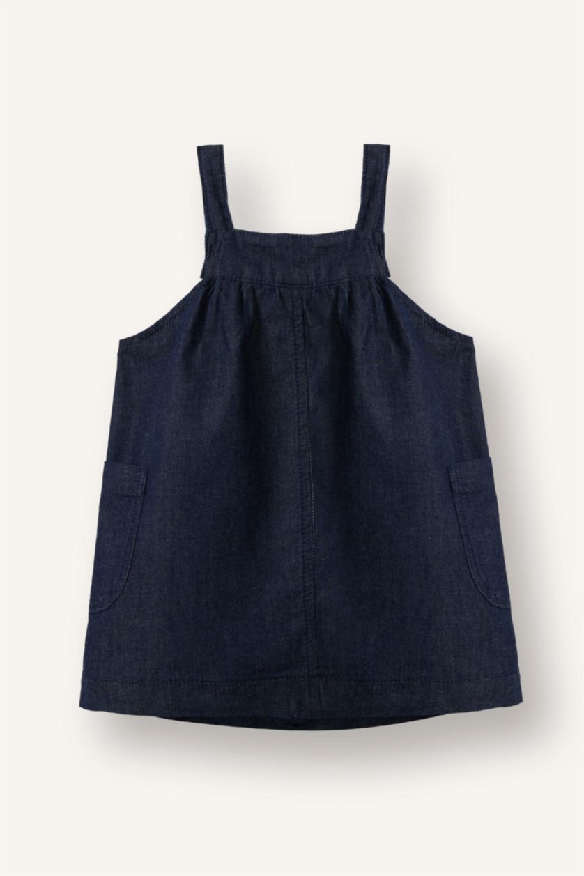 Сәби Қыз қою көк Қыз бала сәбилерге арналған мақта джинс көйлек