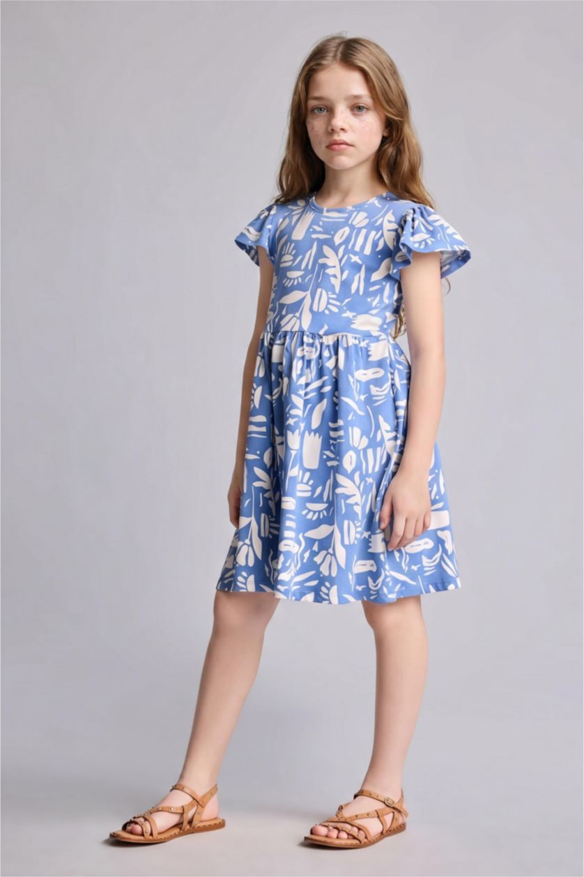 Girls & Teens Dark Blue فستان بناتي محبوك نص ردن