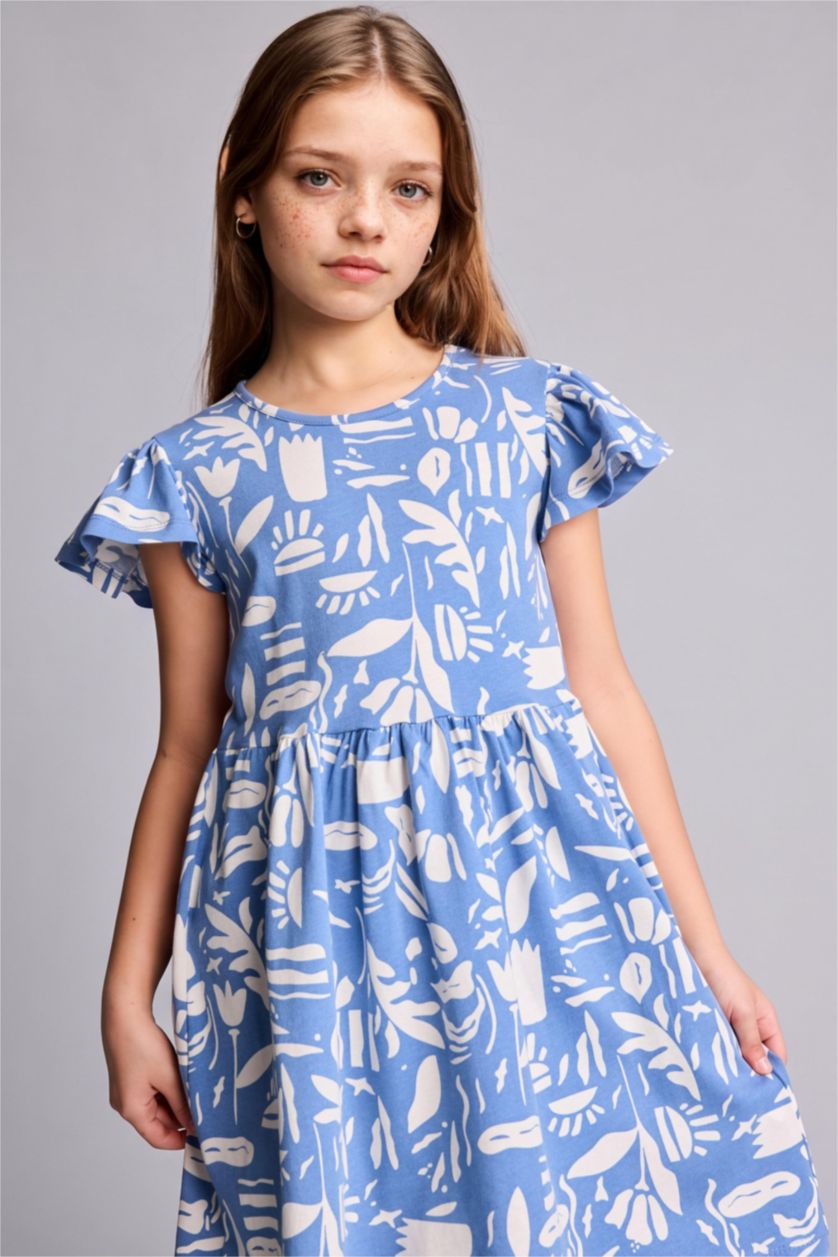 Girls & Teens Dark Blue فستان بناتي محبوك نص ردن