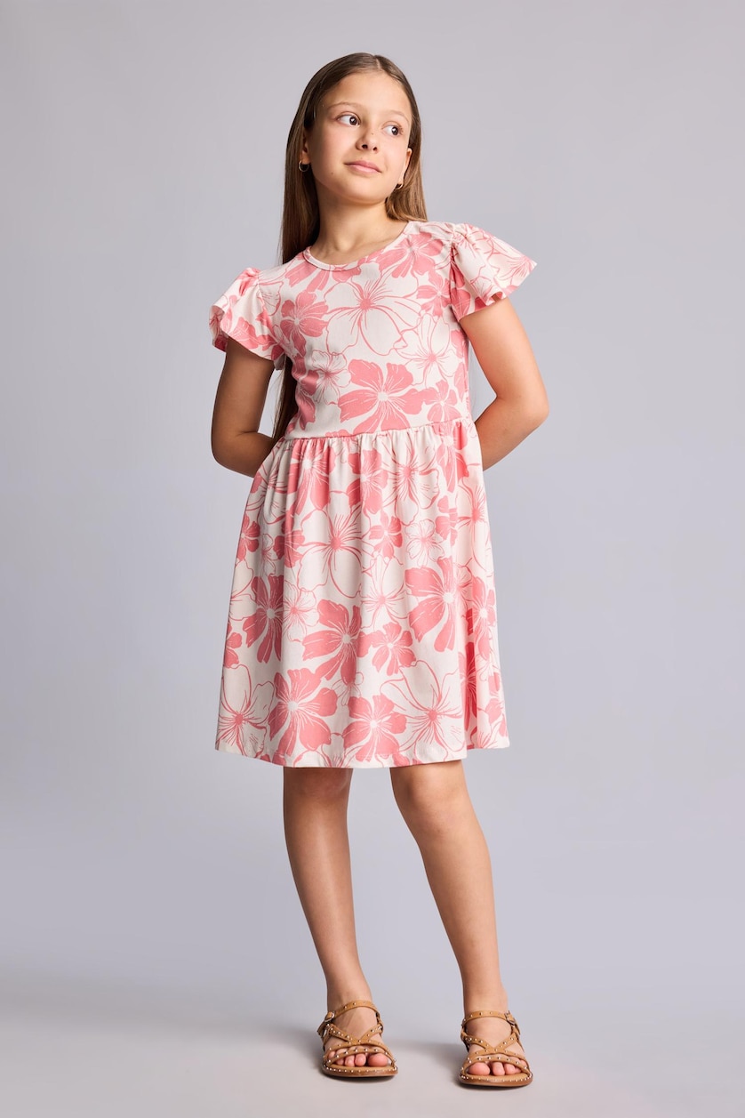Young Girls - Teen Girls Coral Regular Fit Printed 3/4 Sleeve Knitted Dress