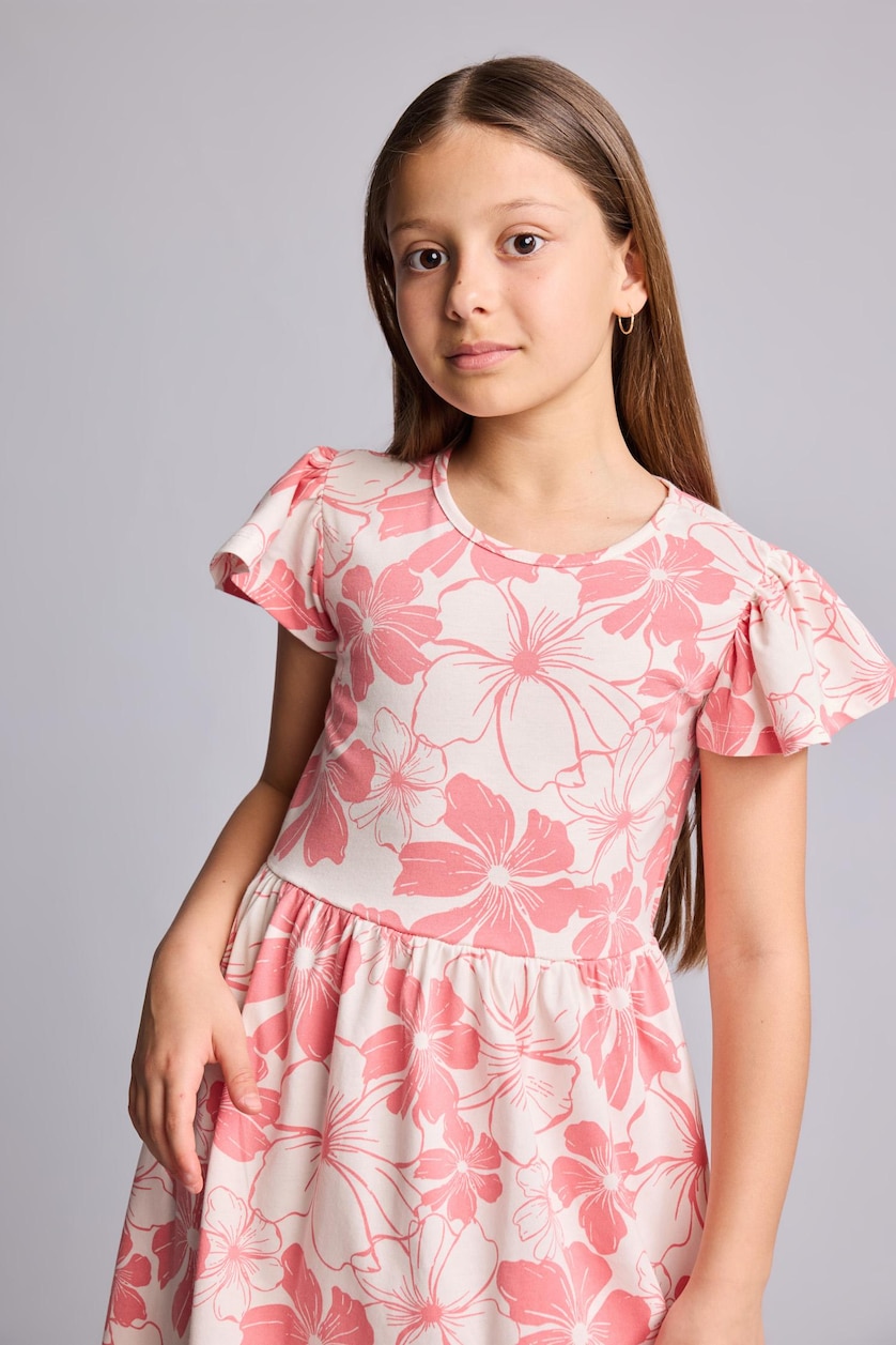 Young Girls - Teen Girls Coral Regular Fit Printed 3/4 Sleeve Knitted Dress