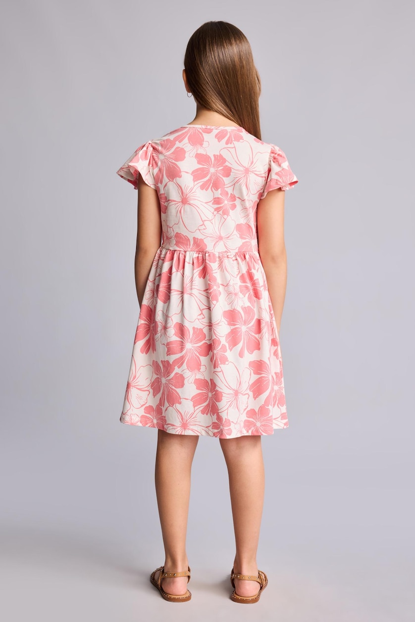 Young Girls - Teen Girls Coral Regular Fit Printed 3/4 Sleeve Knitted Dress