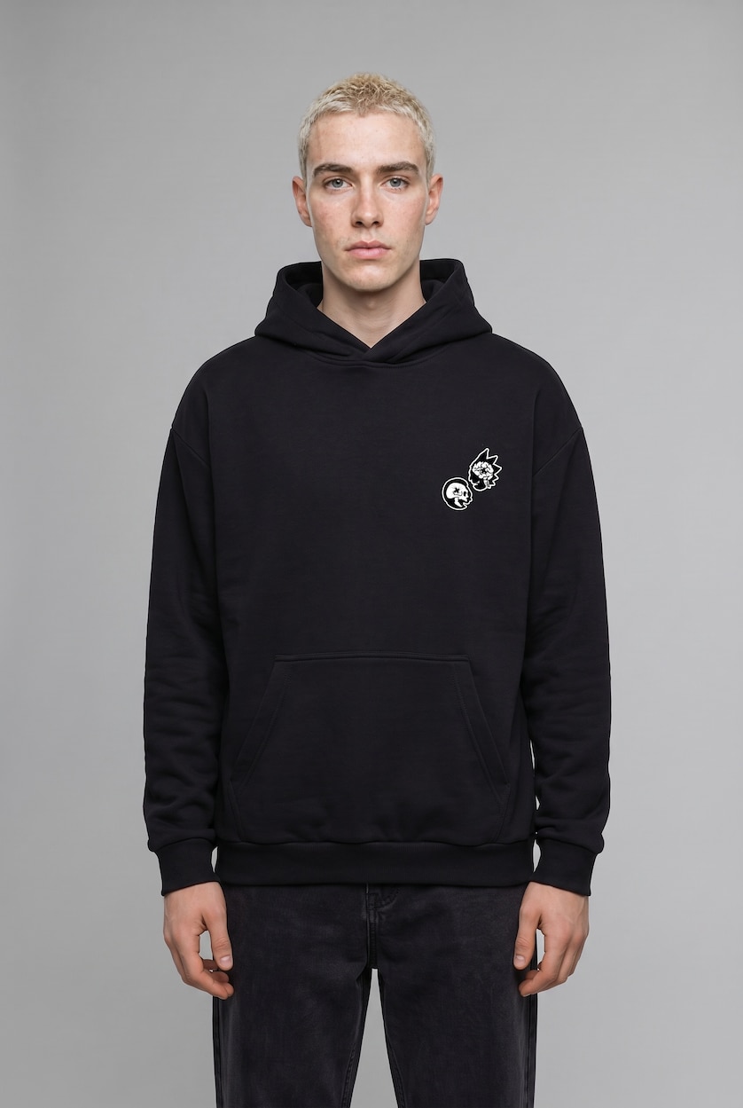 Man Black Rick and Morty Boxy Fit Printed Sweatshirt
