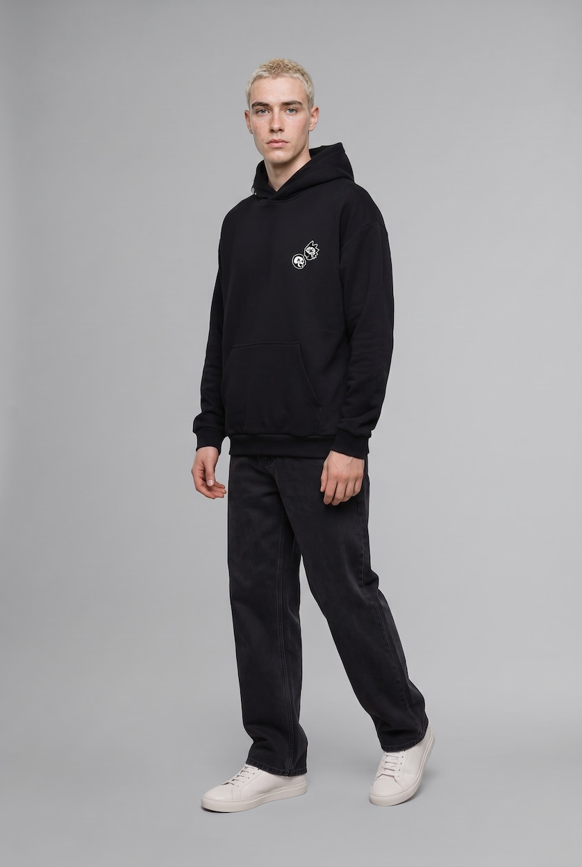 Man Black Rick and Morty Boxy Fit Printed Sweatshirt