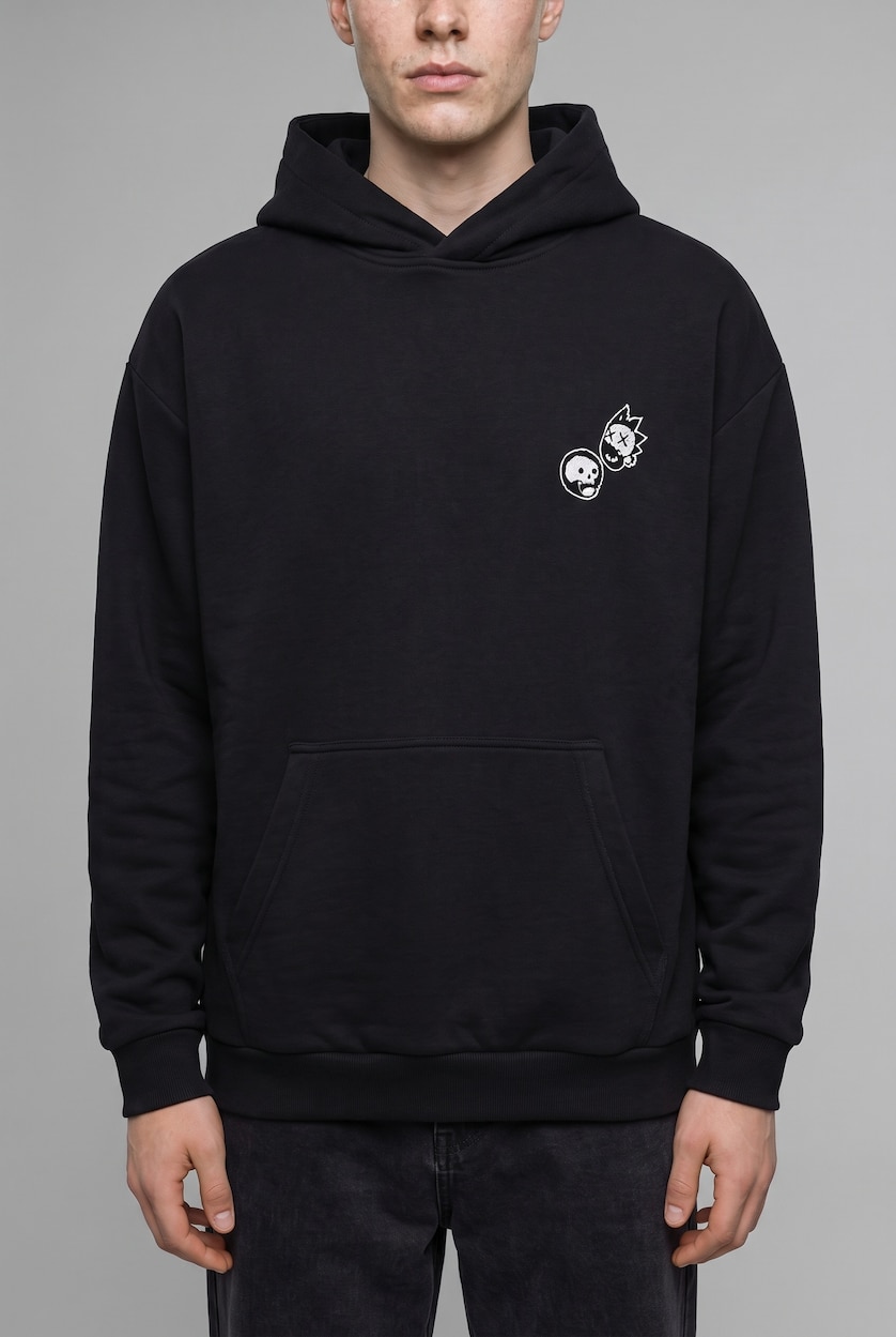 Man Black Rick and Morty Boxy Fit Printed Sweatshirt
