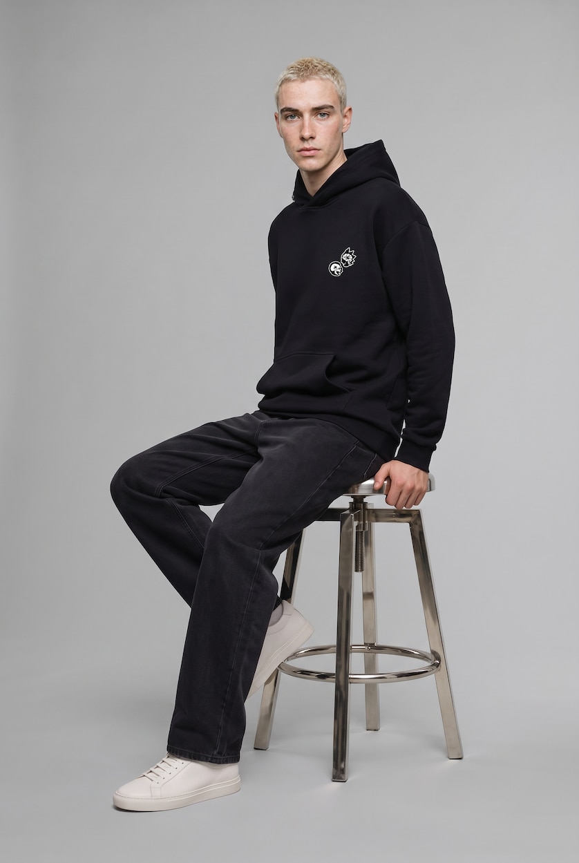 Man Black Rick and Morty Boxy Fit Printed Sweatshirt