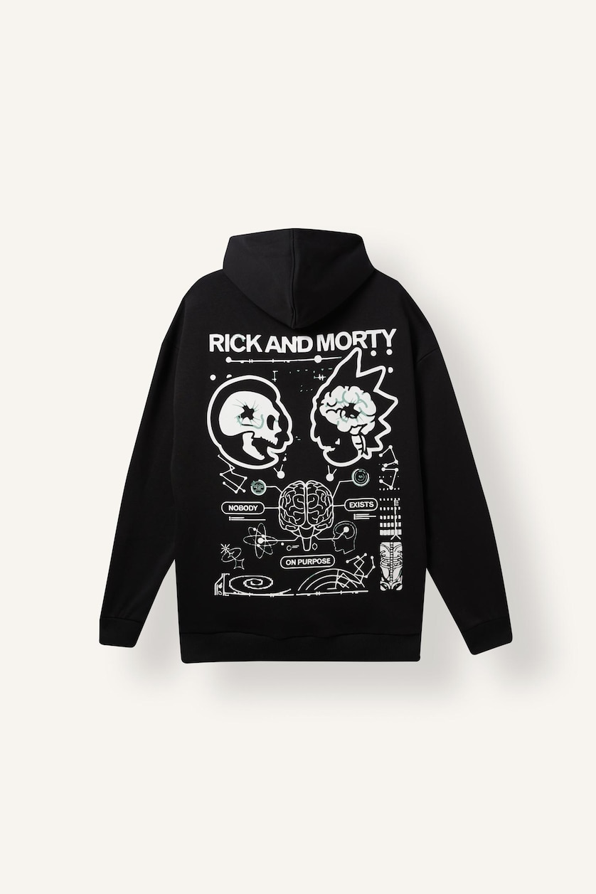 Man Black Rick and Morty Boxy Fit Printed Sweatshirt
