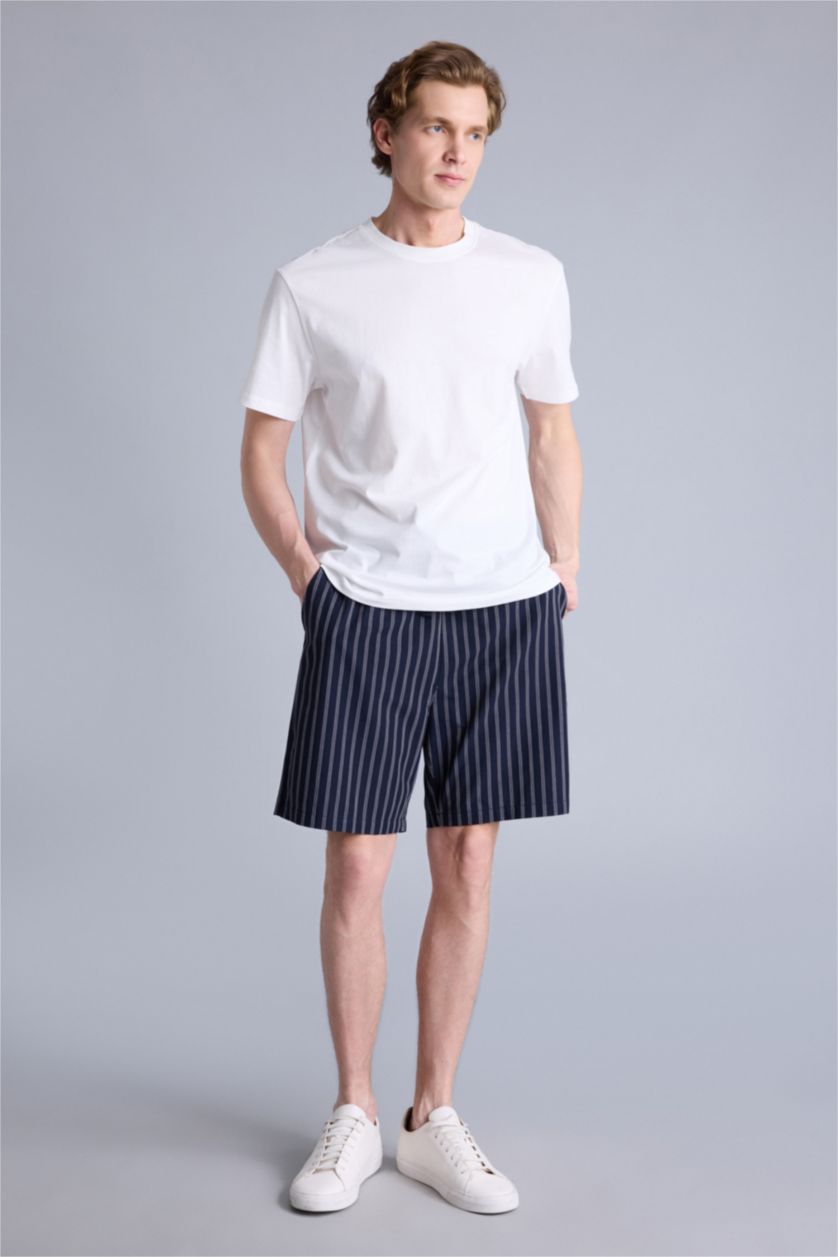 Erkek Lacivert Regular Fıt Cepli Kısa Boy Poplin Alt