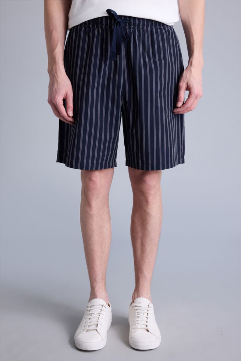 Erkek Lacivert Regular Fıt Cepli Kısa Boy Poplin Alt