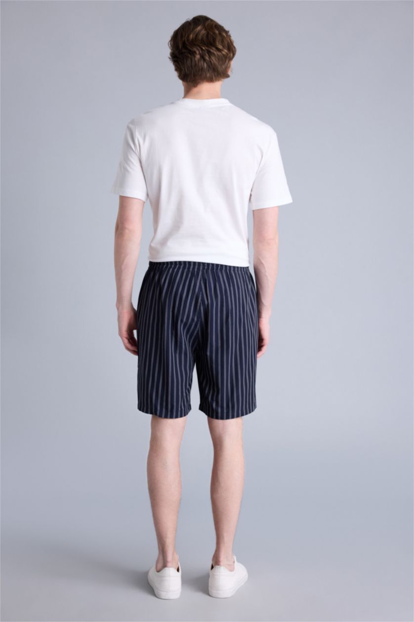 Erkek Lacivert Regular Fıt Cepli Kısa Boy Poplin Alt